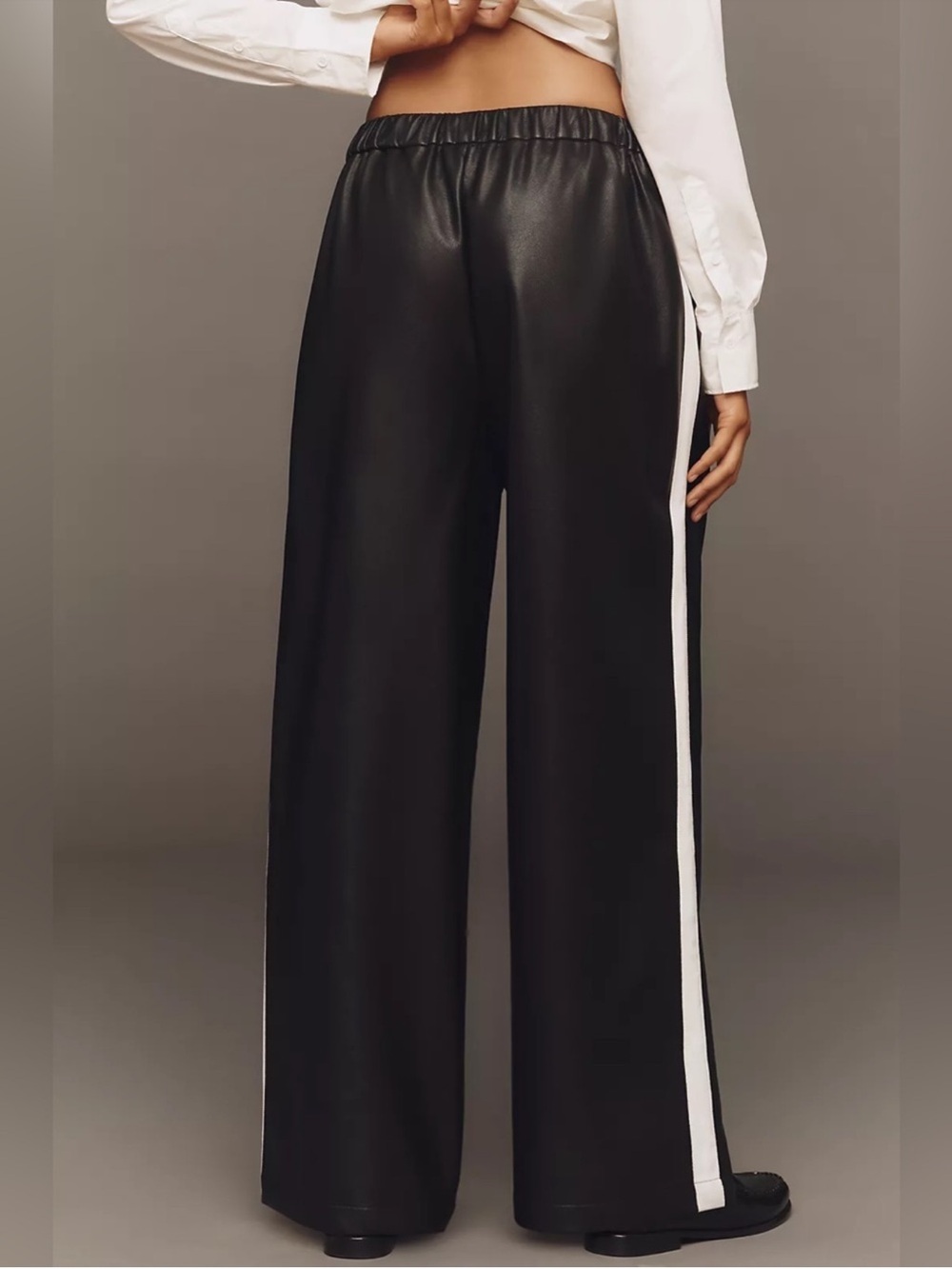 ANTHROPOLOGIE Maeve Faux Leather Pull-On Track Pants S black